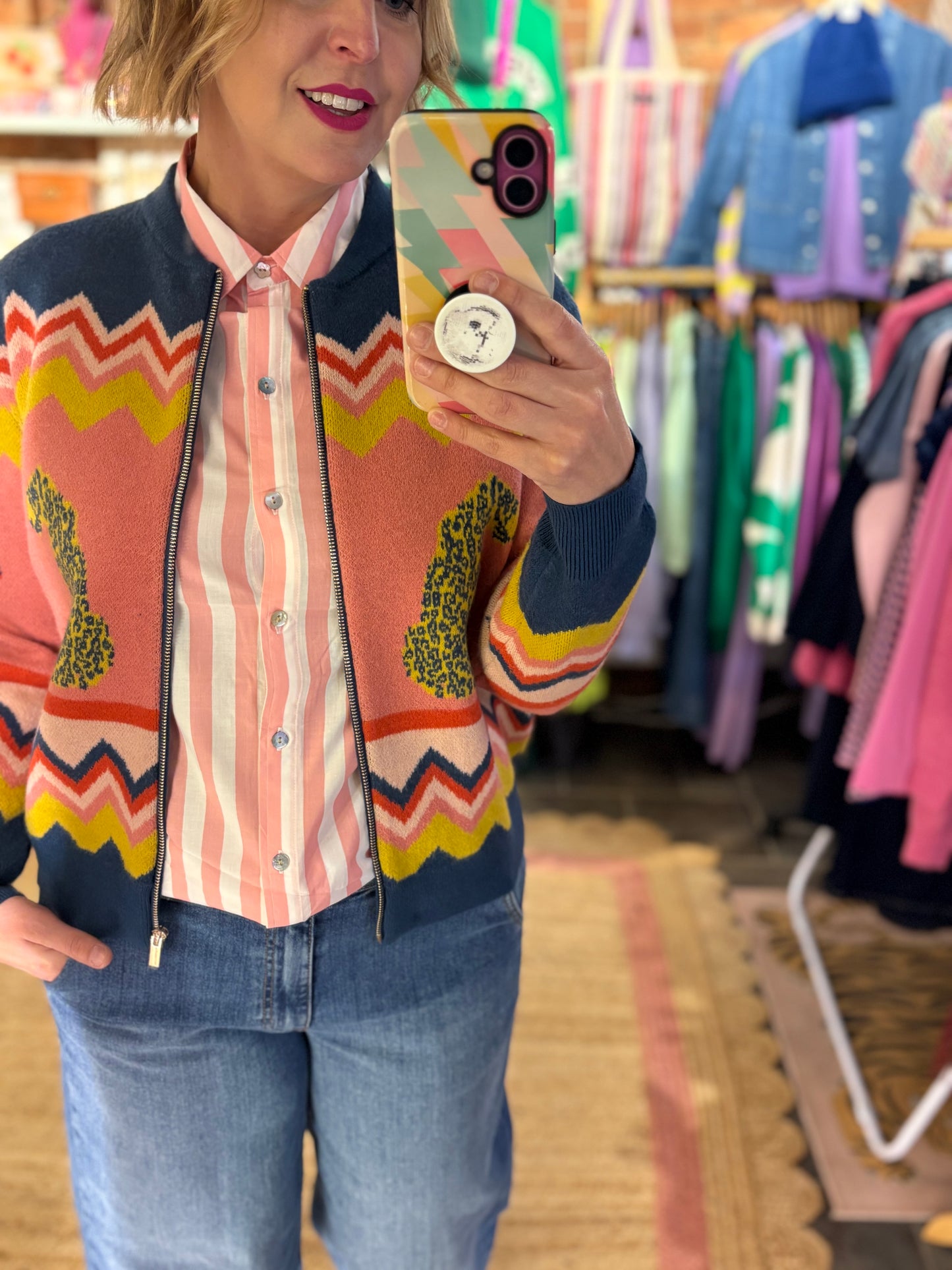 Leopard & Palm Trees Knitted Bomber