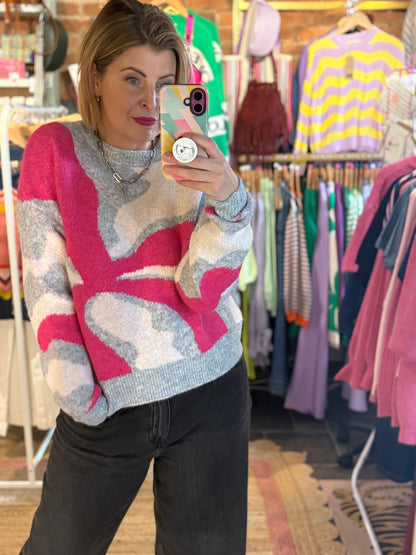 Abstract Cosy Jumper Pinks