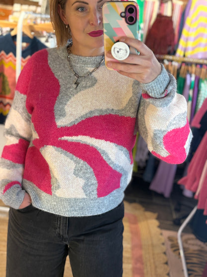 Abstract Cosy Jumper Pinks