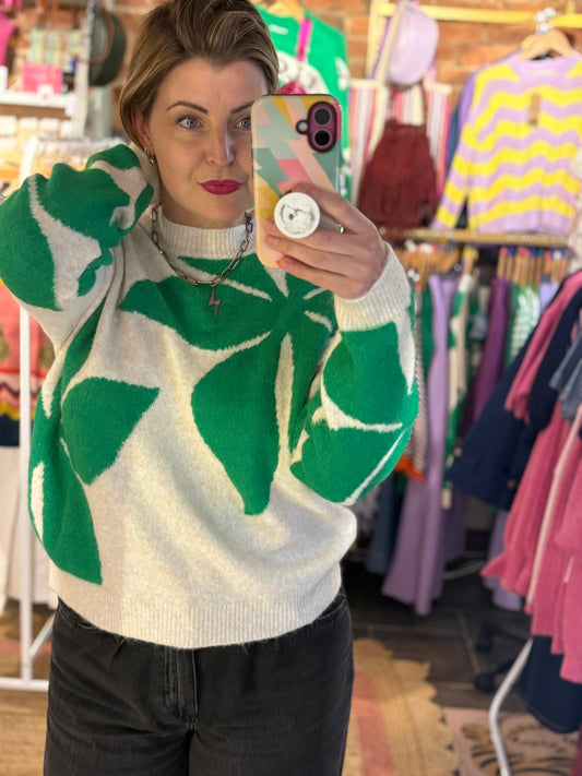 Abstract Cosy Jumper Greens