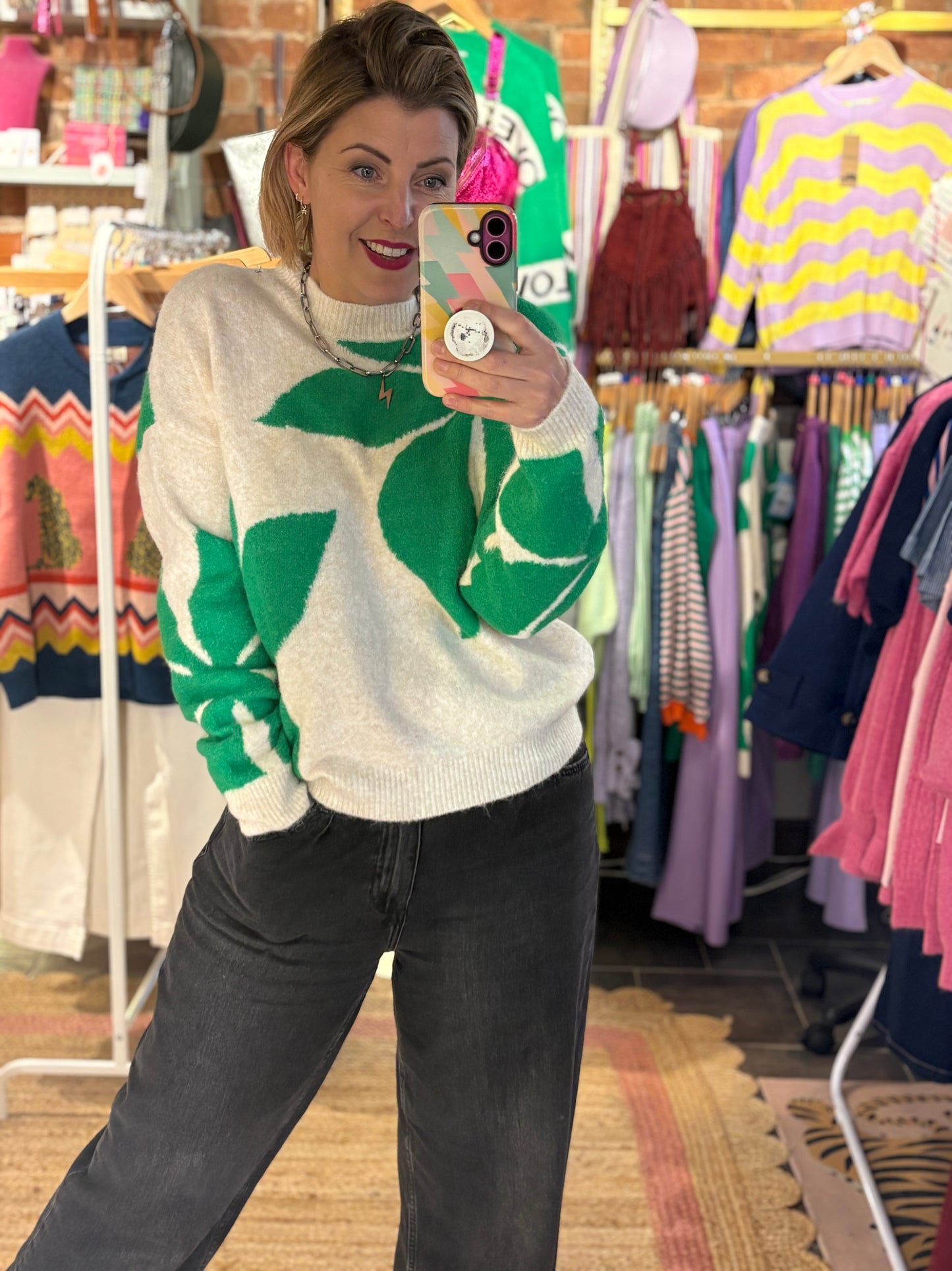 Abstract Cosy Jumper Greens