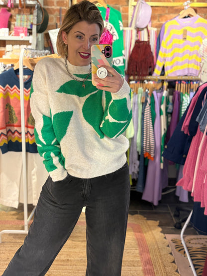 Abstract Cosy Jumper Greens