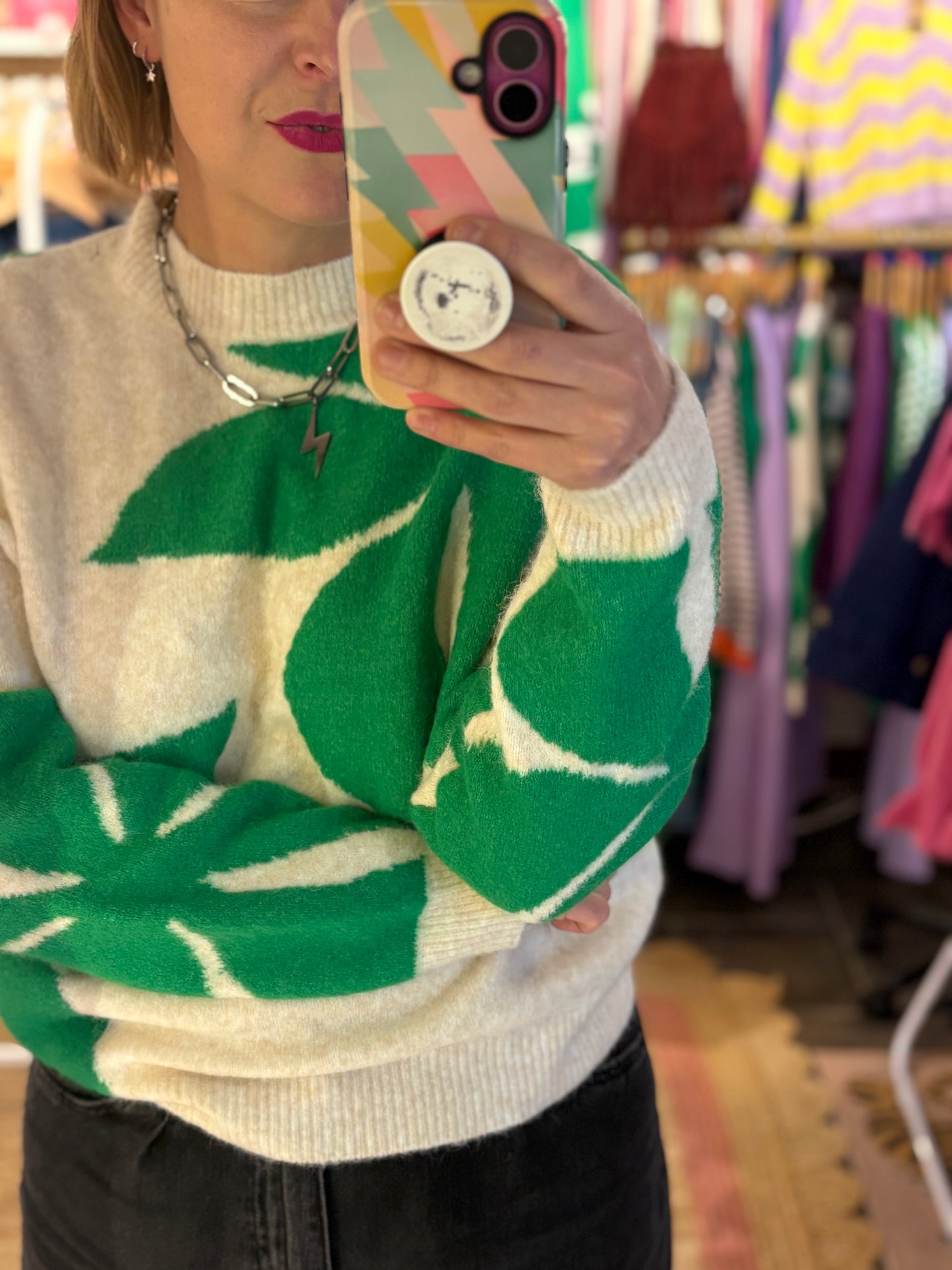 Abstract Cosy Jumper Greens