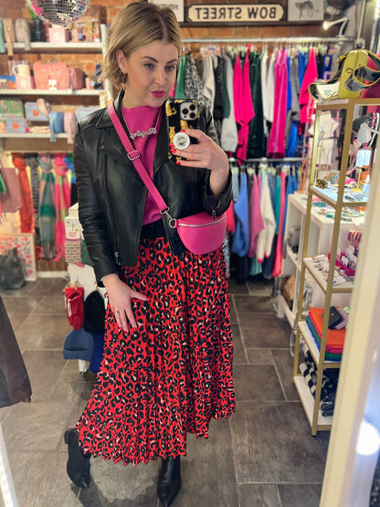 Leopard Print Pleated Skirt