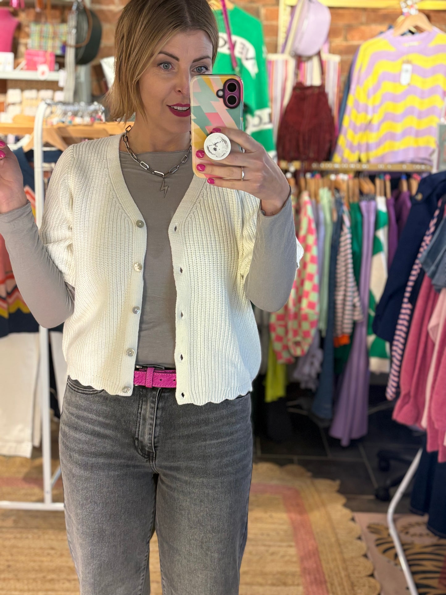 Scallop Edge Cotton Knit Cardigan