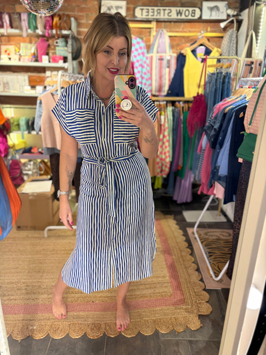 Blue Stripe Midi Dress