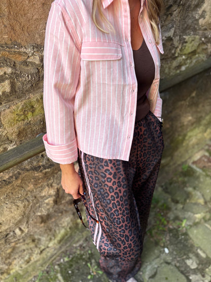 Cropped Pink Denim Shirt Jacket