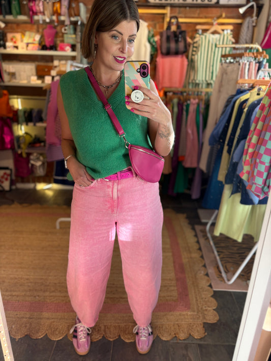 Acid Wash Pink Barrel Leg Jeans