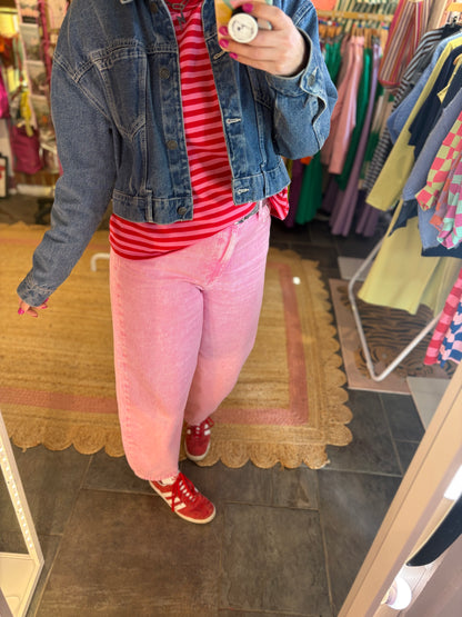 Acid Wash Pink Barrel Leg Jeans