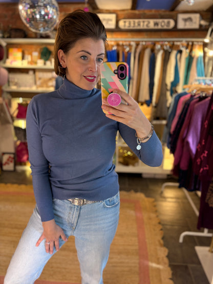 Fine Knit Polo Neck Jumper