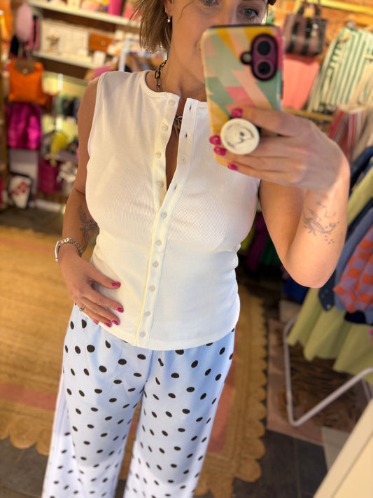 Ribbed Button Up Vest Top