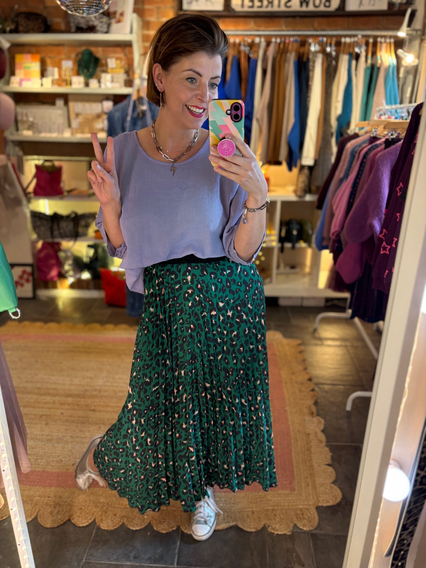 Leopard Print Pleated Skirt