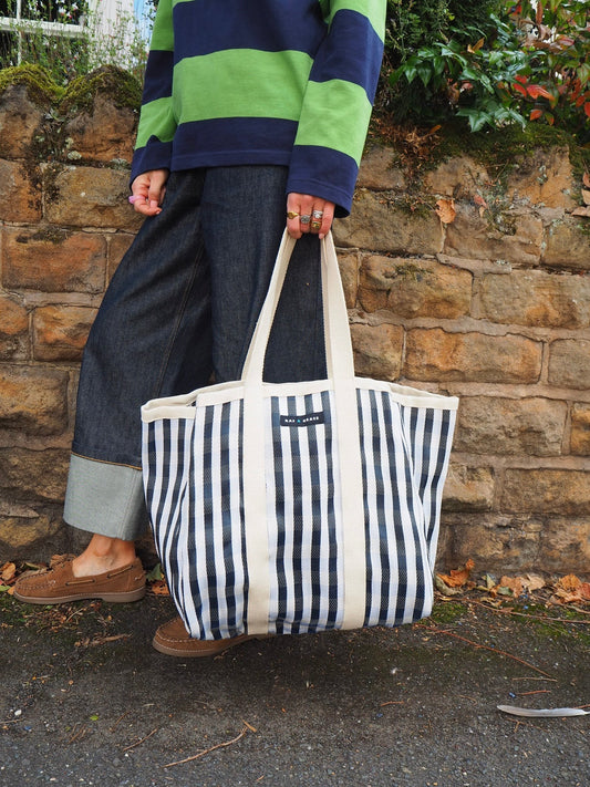 Large Striped Shopper Bag Black & White