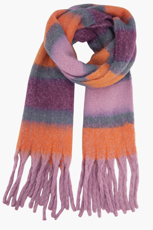 Checked Rupert Tassel Scarf - Lilac & Orange
