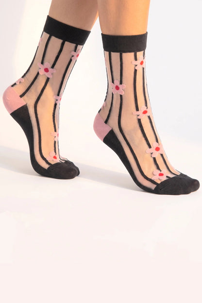 Stripe & Daisy Sheer Socks