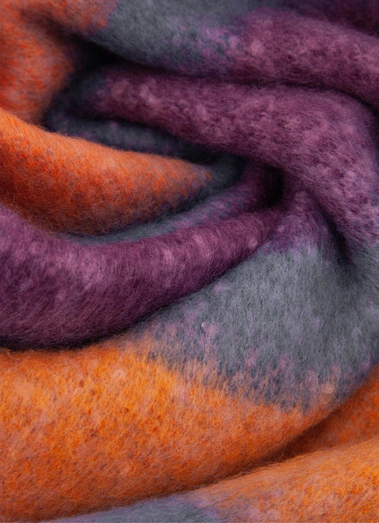 Checked Rupert Tassel Scarf - Lilac & Orange
