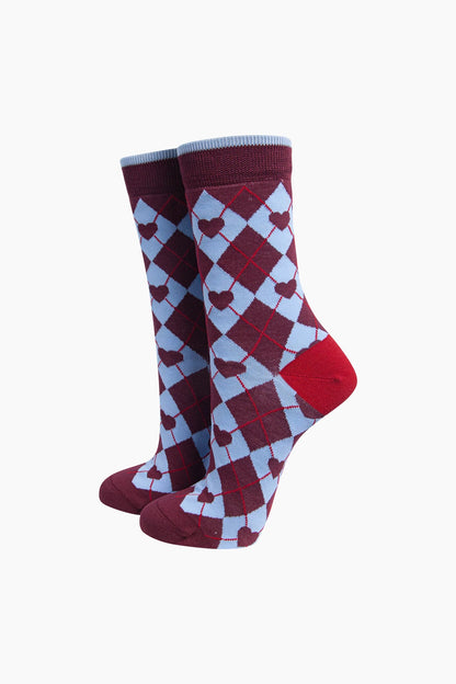 Heart Argyle Bamboo Socks