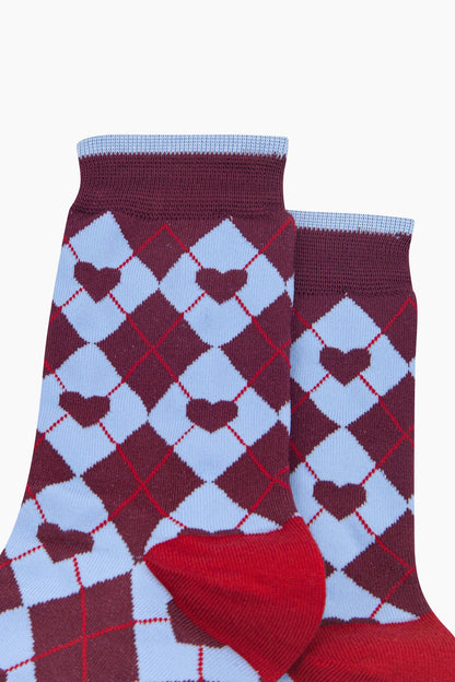 Heart Argyle Bamboo Socks