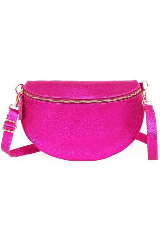 Metallic Pink Large Crossbody Moon Bag