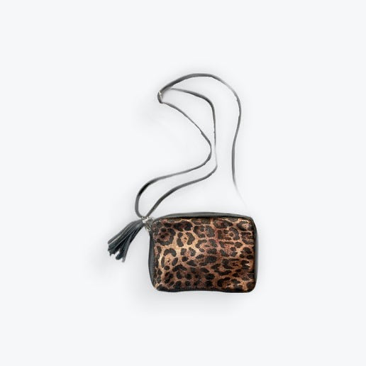 Leather Metallic Leopard Print Bag