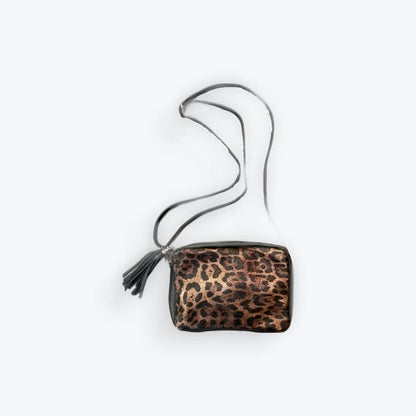 Leather Metallic Leopard Print Bag