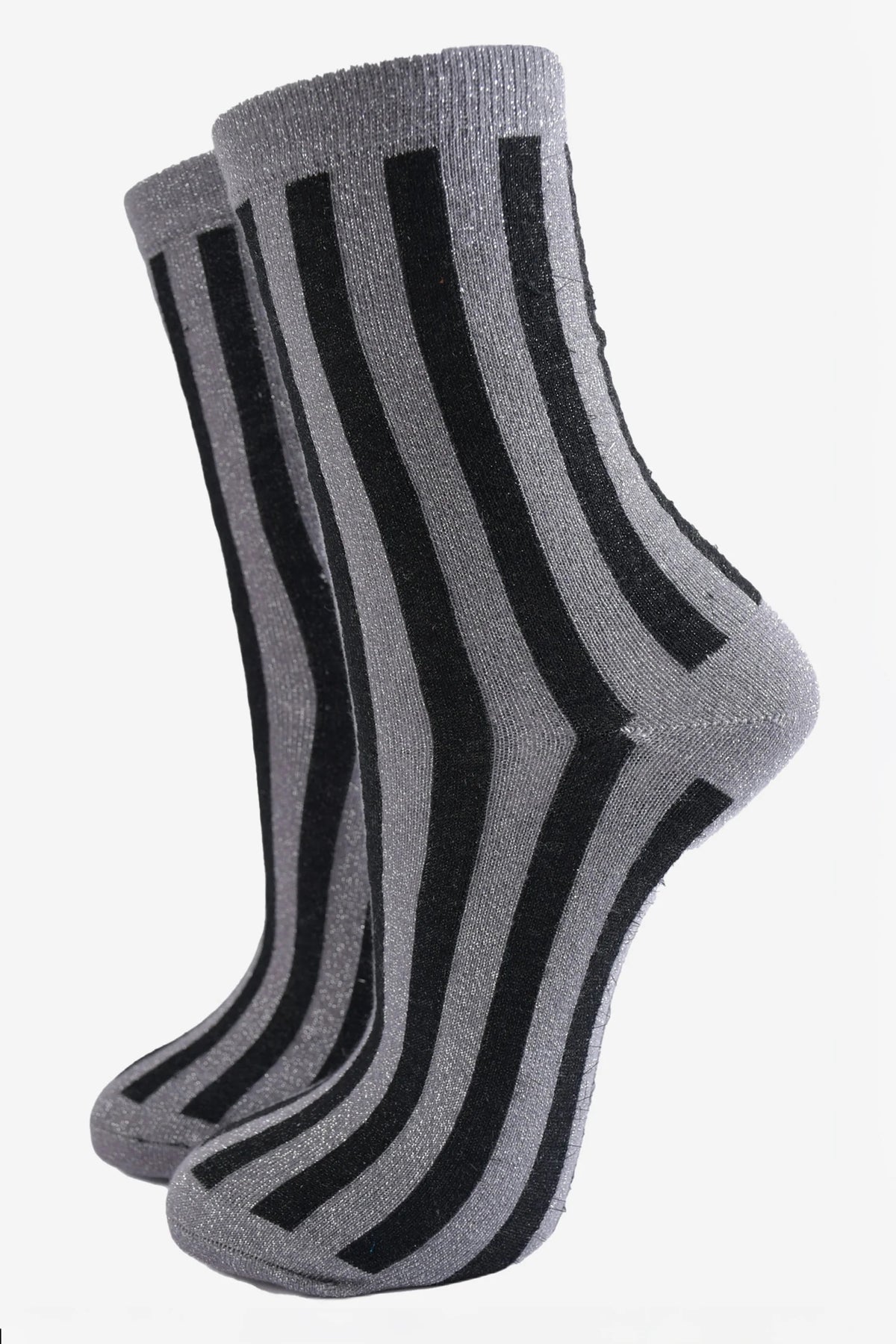 Black & Grey Striped Glitter Socks