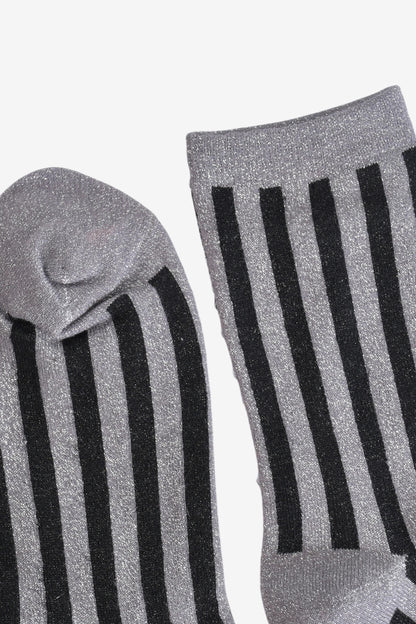 Black & Grey Striped Glitter Socks