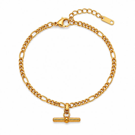 Gold Curb Chain T-Bar Bracelet