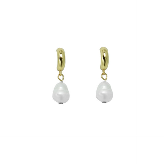 Pearl Gold Huggie Earrings