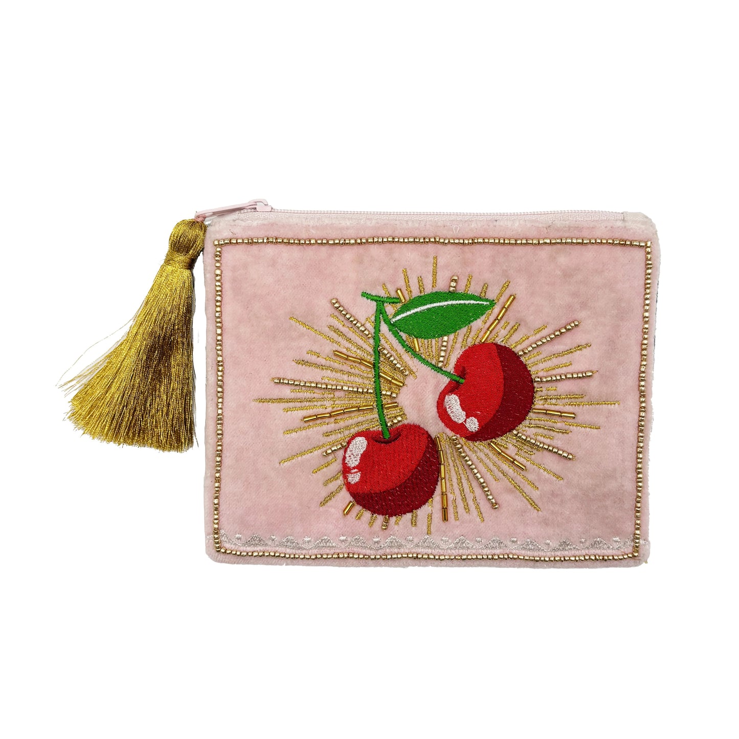 Embroidered Cherry Zip Pouch