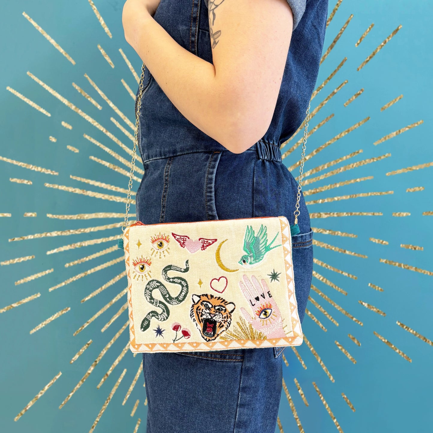 Embroidered Tattoo Crossbody Bag