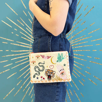Embroidered Tattoo Crossbody Bag