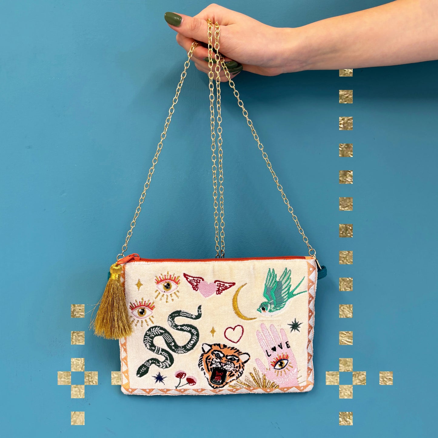 Embroidered Tattoo Crossbody Bag