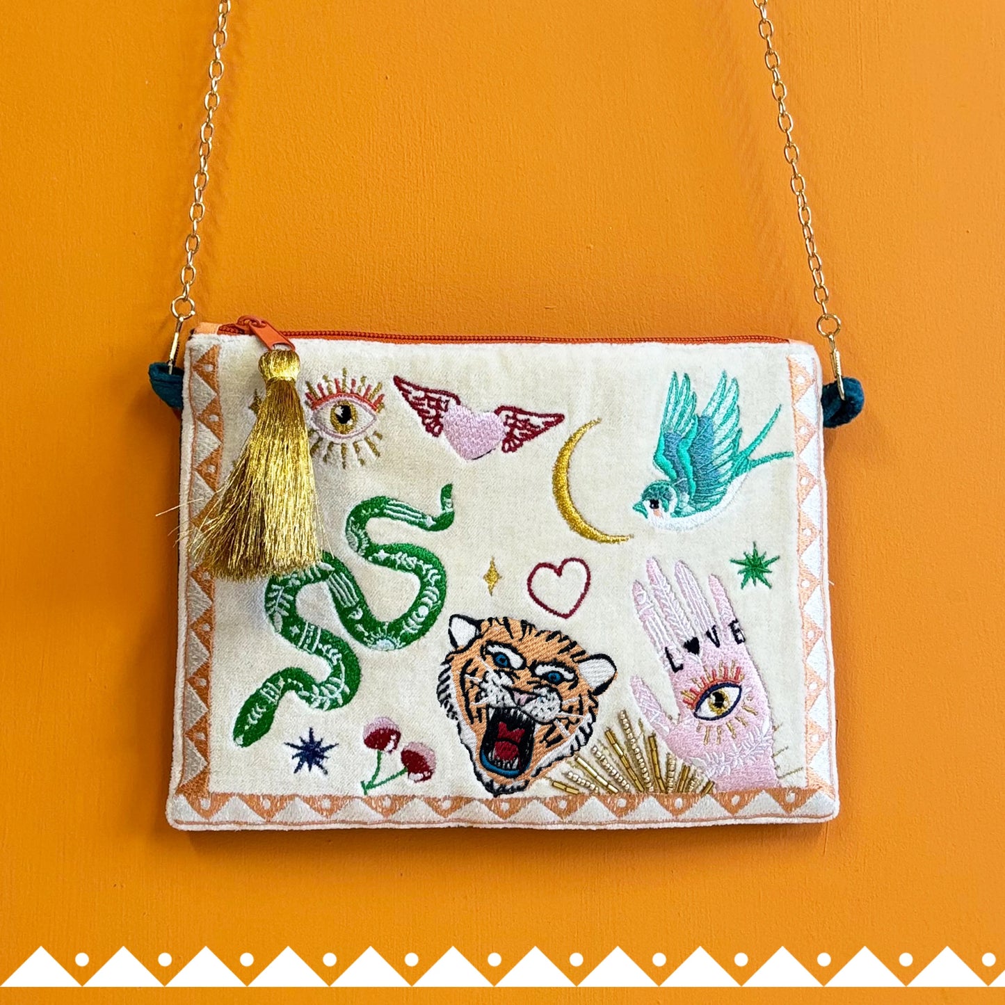 Embroidered Tattoo Crossbody Bag