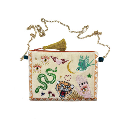 Embroidered Tattoo Crossbody Bag