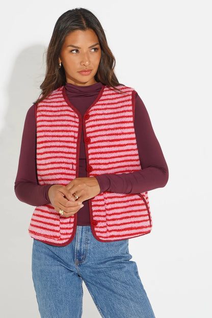 Striped Reversible Teddy Fleece Gilet