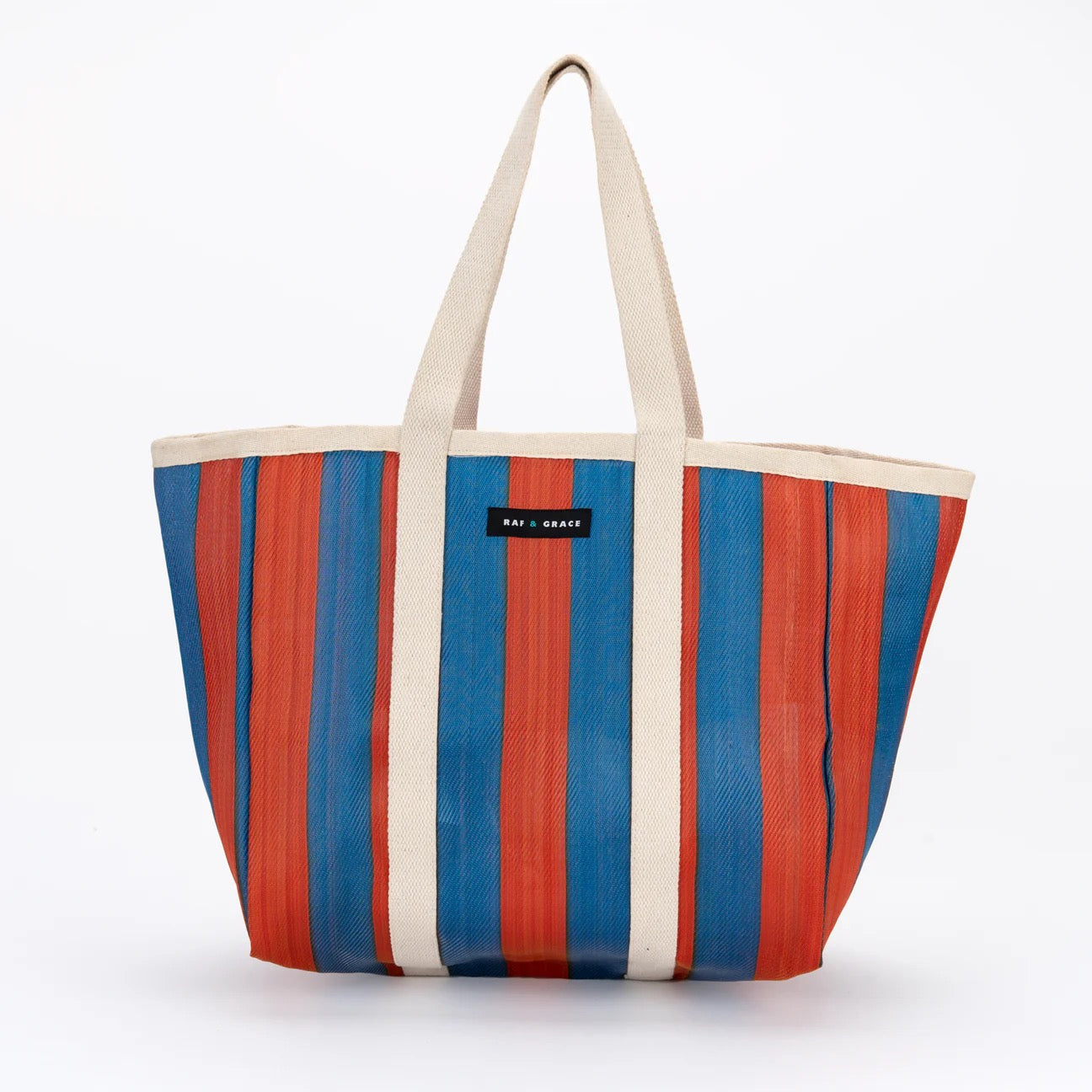 Large Striped Shopper Bag Blue & Orange