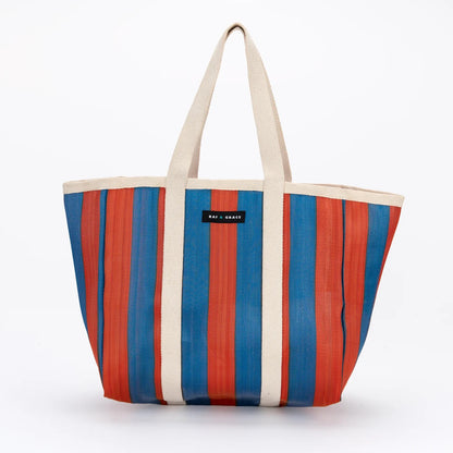 Large Striped Shopper Bag Blue & Orange