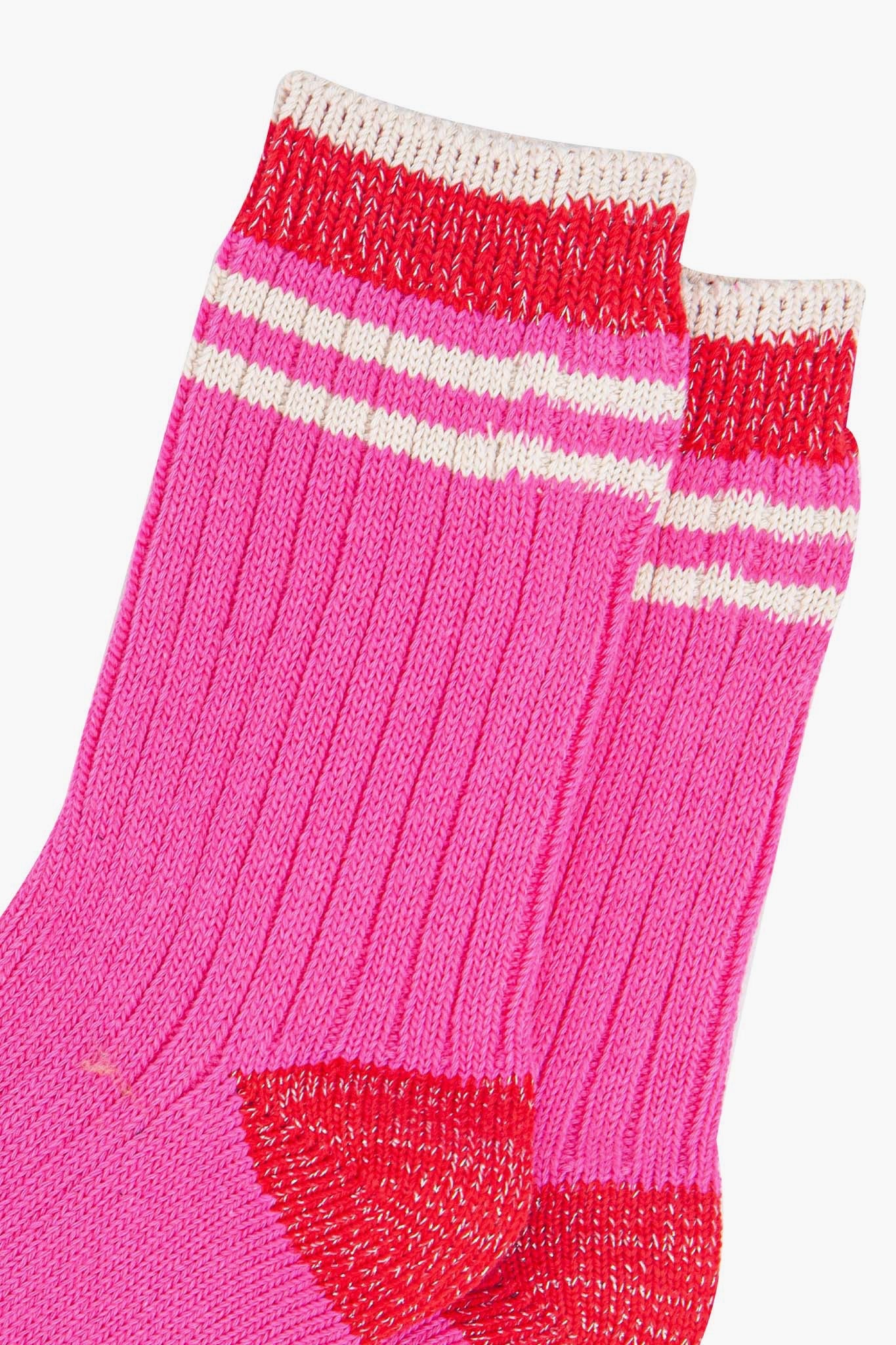Pink Striped Cuff Ribbed Socks