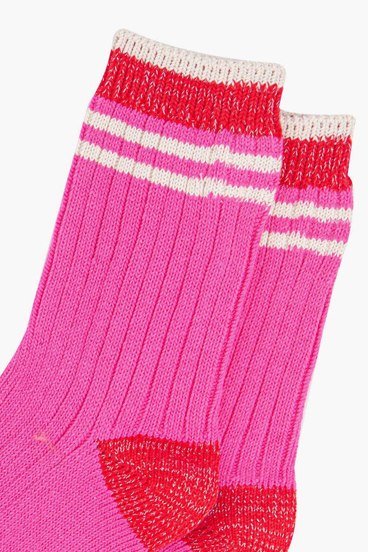 Pink Striped Cuff Ribbed Socks