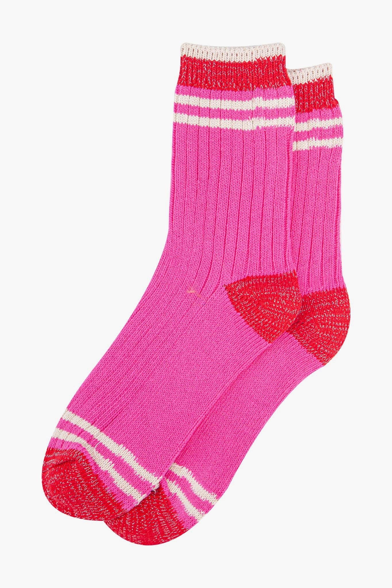 Pink Striped Cuff Ribbed Socks
