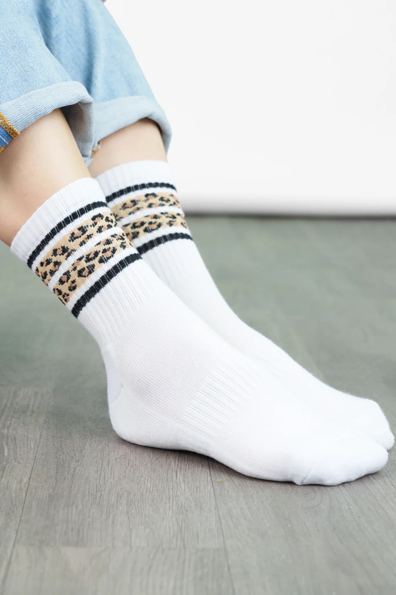 White Leopard Sporty Socks