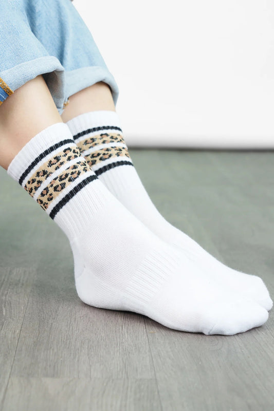 White Leopard Sporty Socks