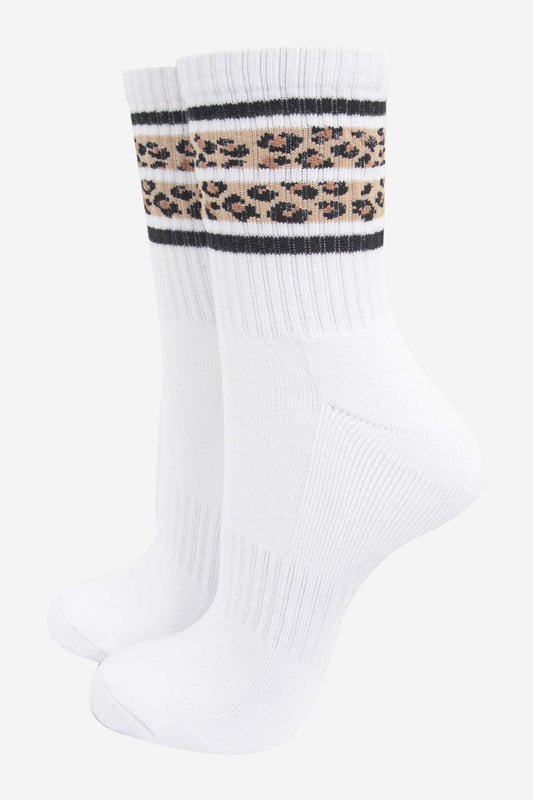 White Leopard Sporty Socks