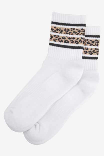 White Leopard Sporty Socks