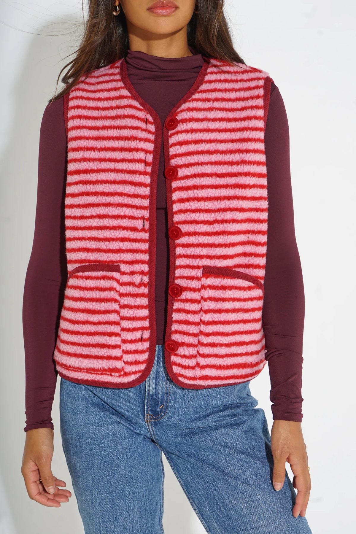 Striped Reversible Teddy Fleece Gilet