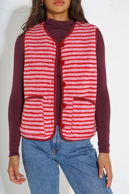 Striped Reversible Teddy Fleece Gilet