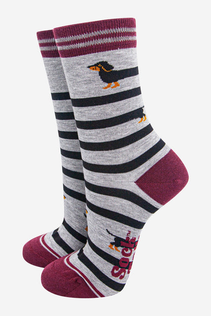 Sausage Dog Grey Bamboo Socks