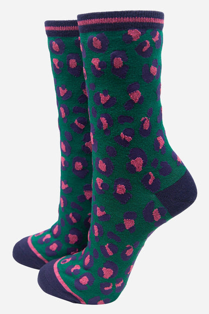 Green Leopard Bamboo Socks