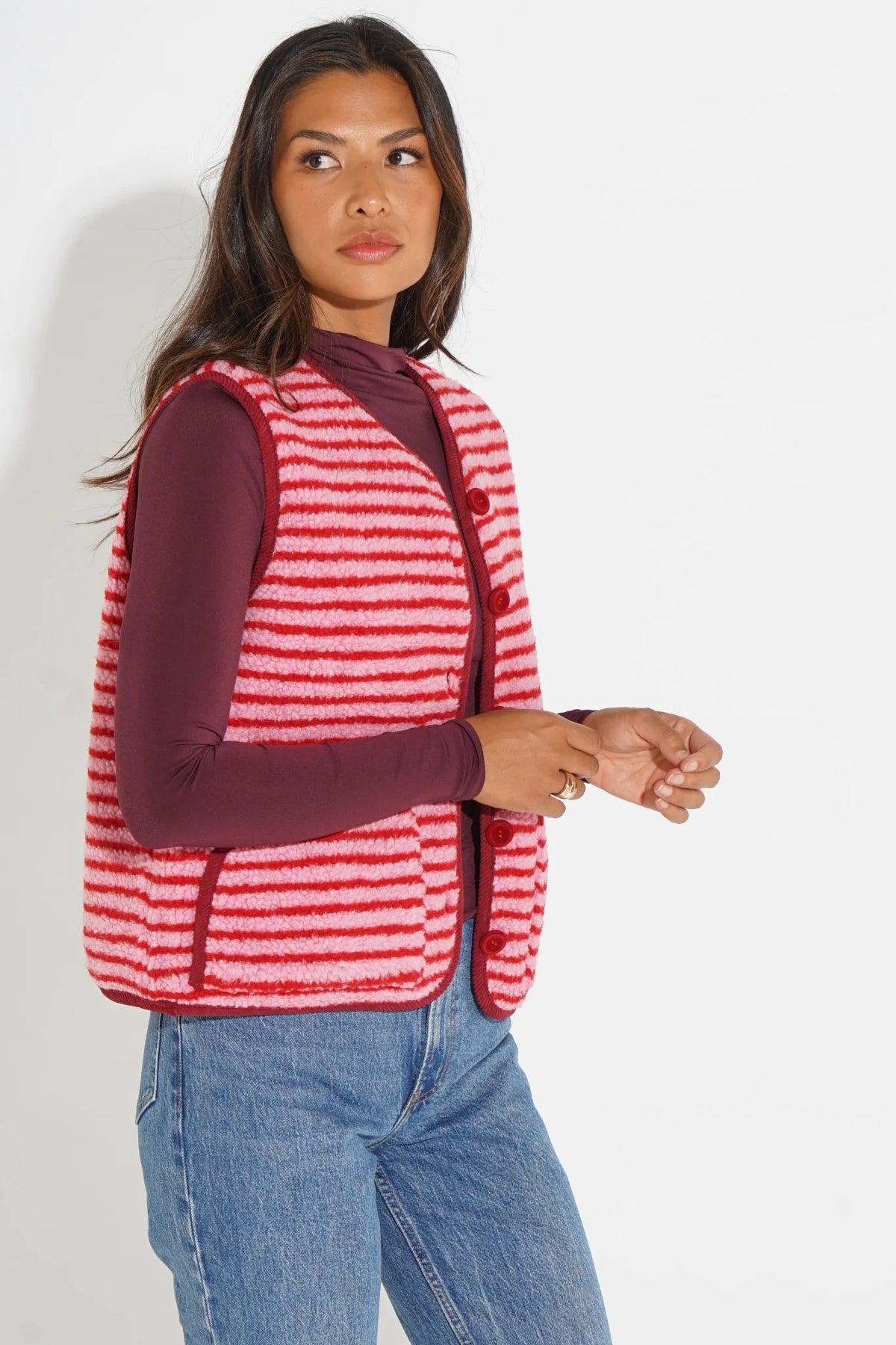 Striped Reversible Teddy Fleece Gilet